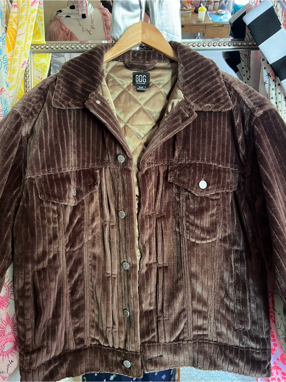 BDG Brown Fuzzy Corduroy Quilted-Lined Jacket